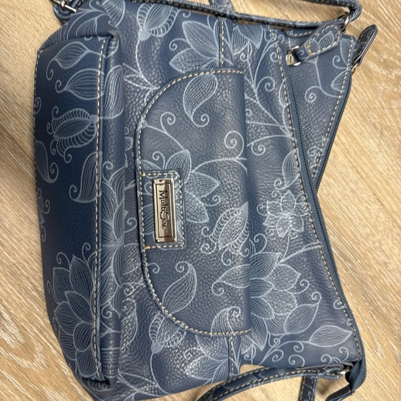 Multi-Sac Blue Tone Crossbody Bag Size 8H X 8L Leather Zipper pockets - Picture 13 of 13